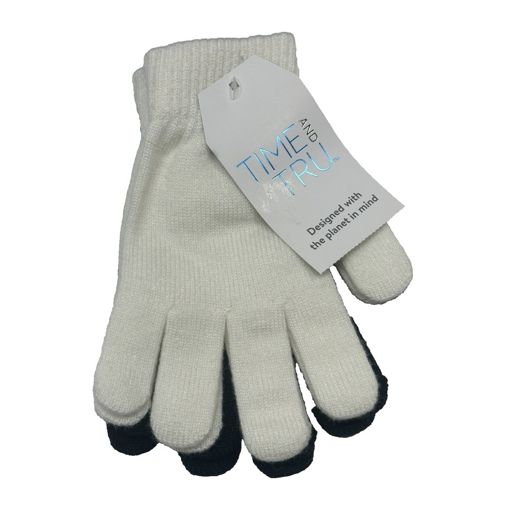 NEW time and tru womens 2 pairs winter gloves black white